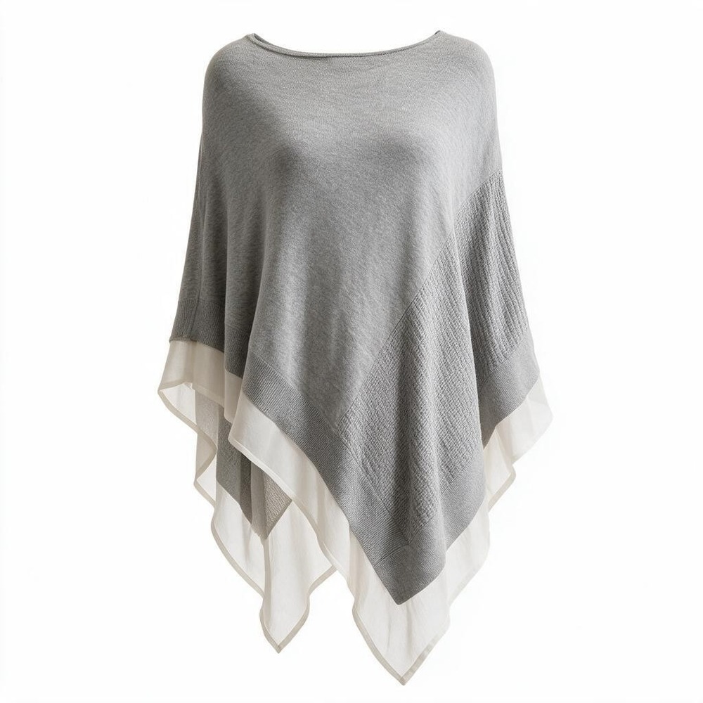 The Limited Size XS/S Gray Knit Poncho Sweater Sheer Trim Handkerchief Hem